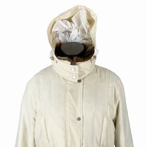 Ralph Lauren Women's Cream White Feather Down Faux Fur Hood Jacket S